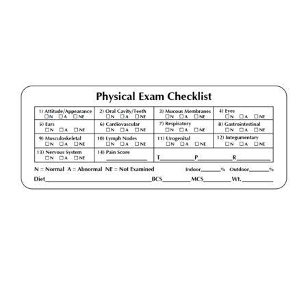 NEVS Label, Physical Exam Checklist VW-0133